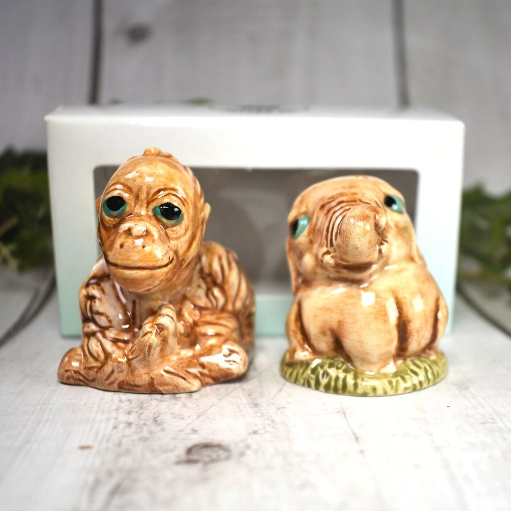 Harmony Ball Pot Bellys Elephant and Orangutan Monkey Salt and Pepper Shakers